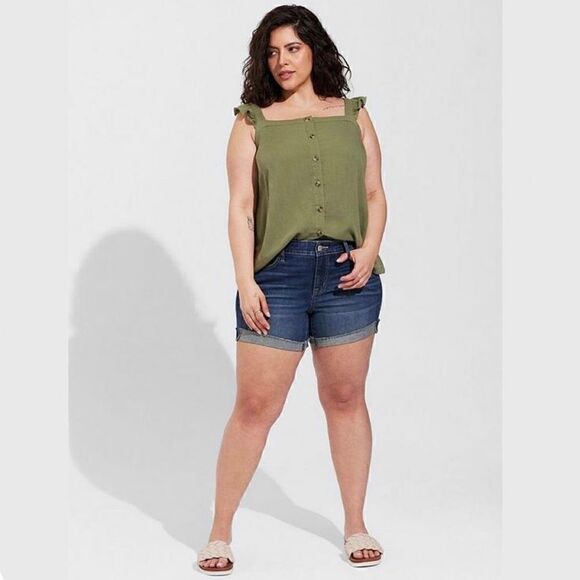 Torrid Olive Green Floral Double Gauze Ruffle Button Front Tank Top Sz 2X - Picture 5 of 10